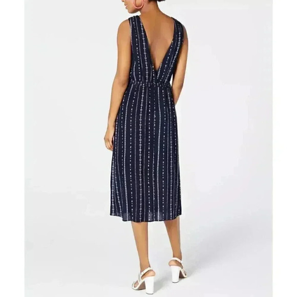 Navy Blue Printed V-neck Surplice Midi Dress NWT XS - Picture 5 of 5